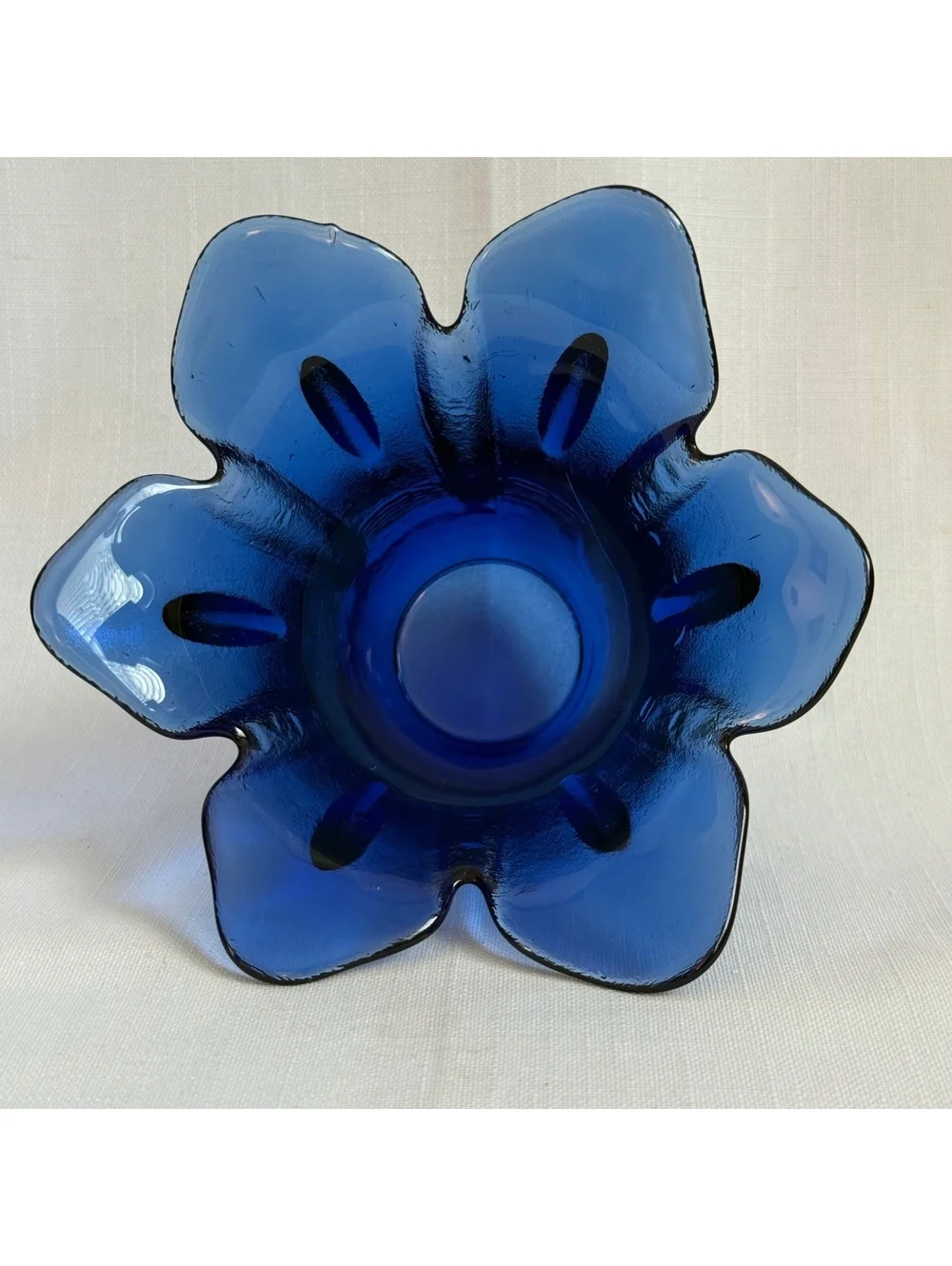 Vintage Cobalt Blue Art Glass Tulip Flower Vase Heavy MCM Hand Blown Spain 6